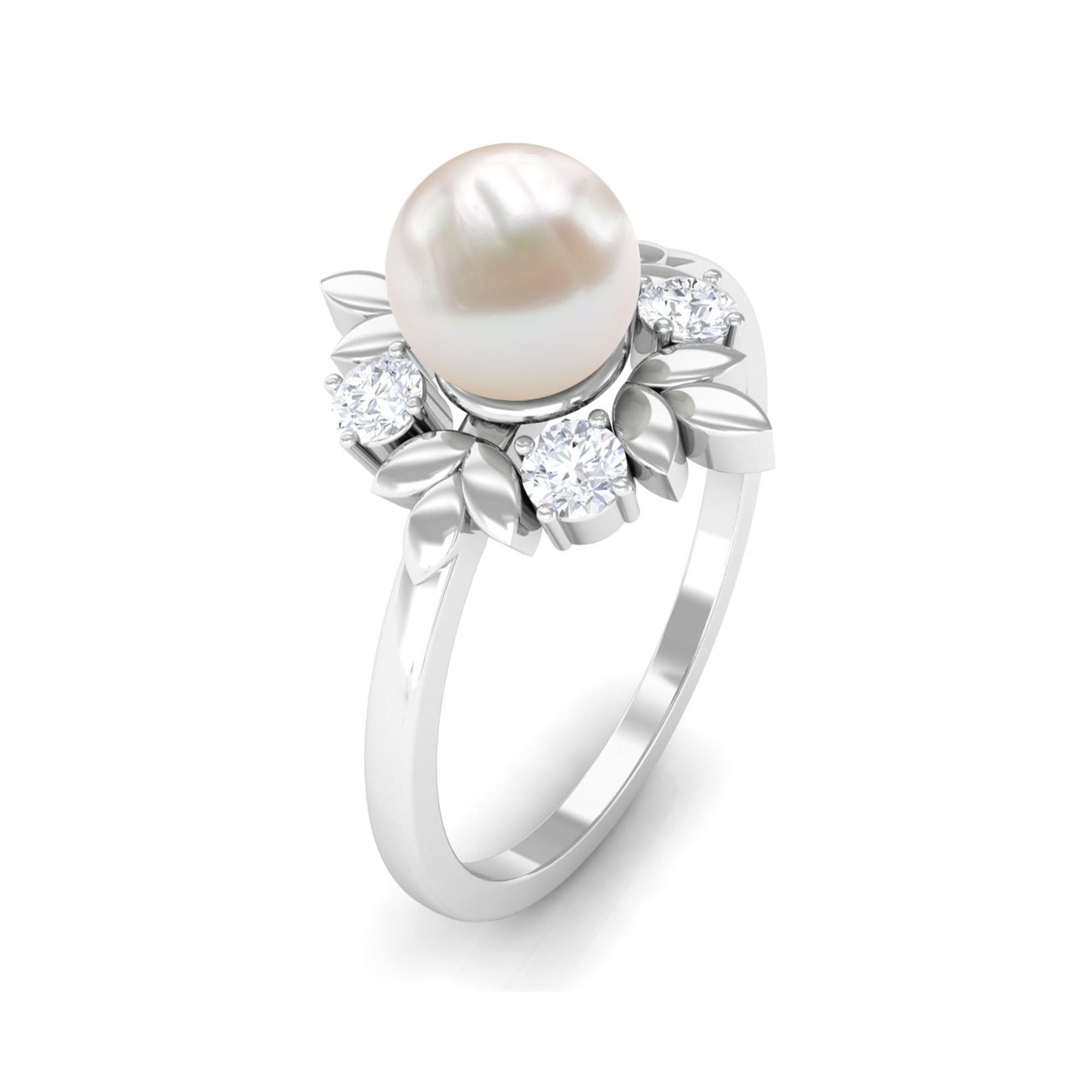 Rosec Jewels-Nature Inspired 2 Carat Freshwater Pearl Engagement Ring with Diamond