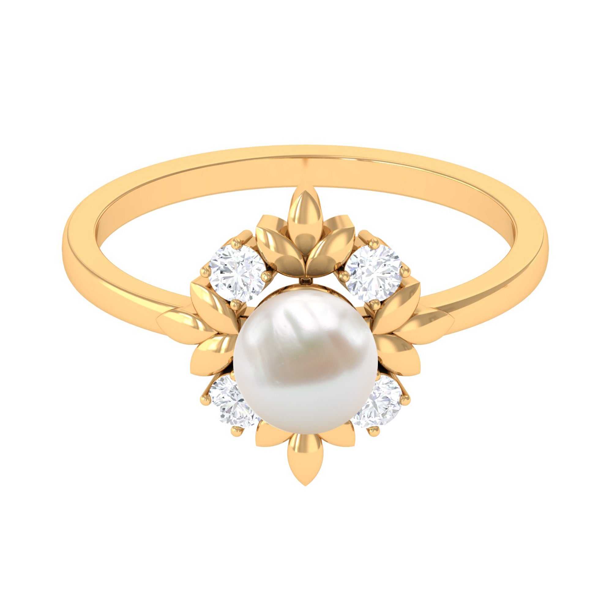 Rosec Jewels-Nature Inspired 2 Carat Freshwater Pearl Engagement Ring with Diamond