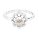 Cultured 2 Carat Freshwater Pearl Flower Engagement Ring with Diamond AAA - Rosec Jewels