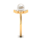Cultured 2 Carat Freshwater Pearl Flower Engagement Ring with Diamond AAA - Rosec Jewels