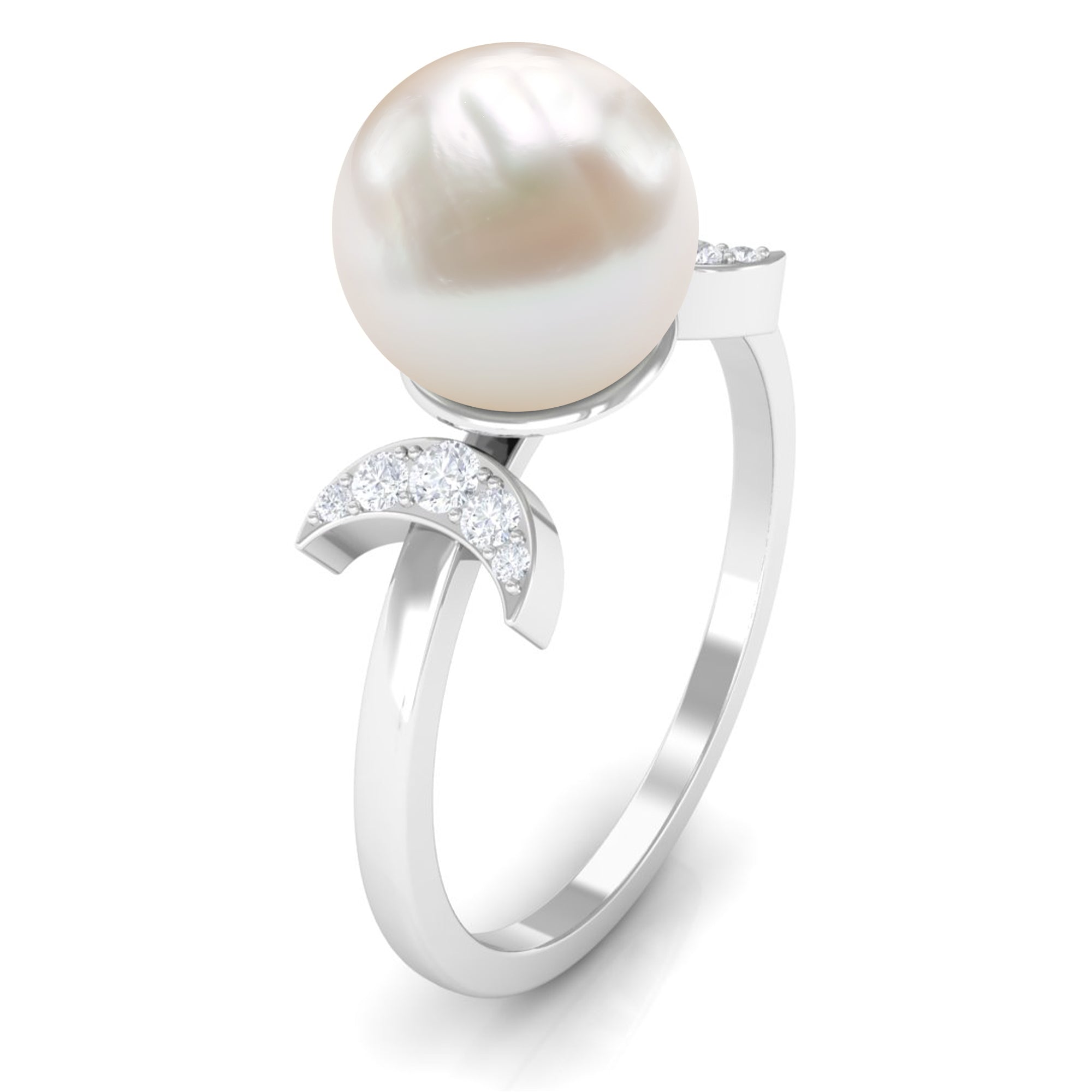Rosec Jewels-Natural 7.4 Carat Freshwater Pearl Solitaire Engagement Ring with Diamond