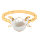 Rosec Jewels-Natural 7.4 Carat Freshwater Pearl Solitaire Engagement Ring with Diamond