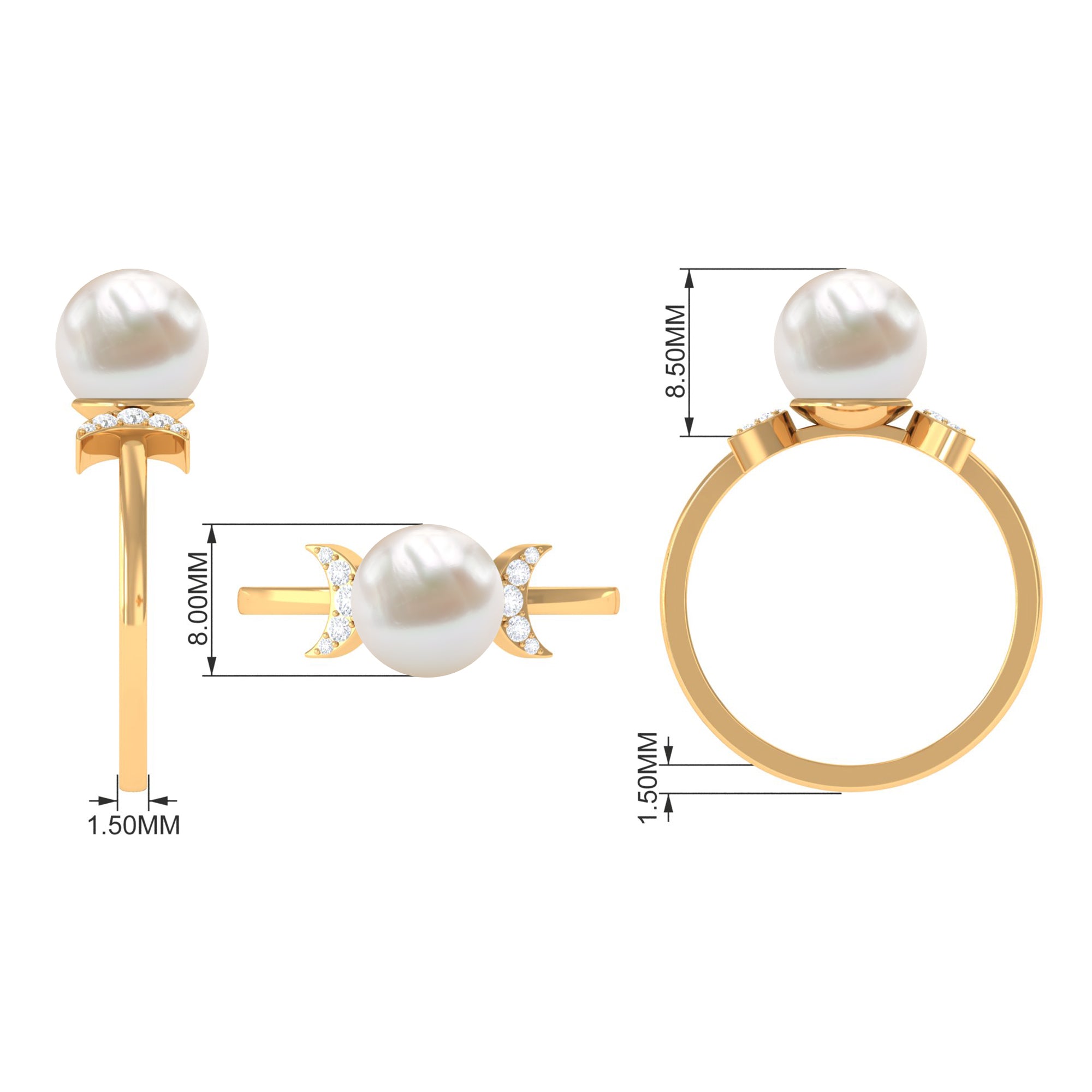 Rosec Jewels-Natural 7.4 Carat Freshwater Pearl Solitaire Engagement Ring with Diamond
