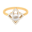 Rosec Jewels-Real 2 Carat Freshwater Pearl Flower Engagement Ring with Diamond