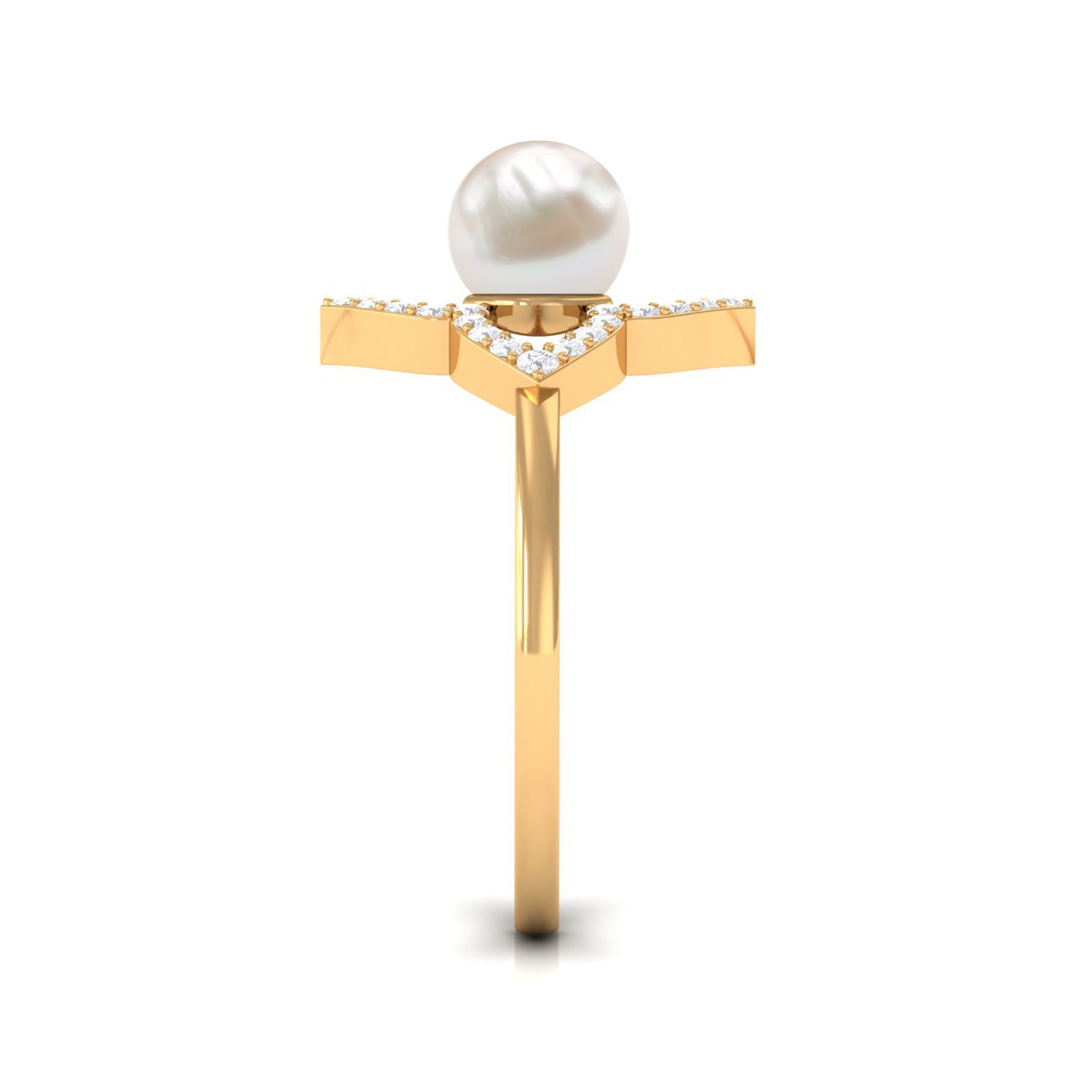 Rosec Jewels-Real 2 Carat Freshwater Pearl Flower Engagement Ring with Diamond