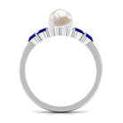 2 Carat Freshwater Pearl and Blue Sapphire Engagement Ring with Diamond AAA - Rosec Jewels