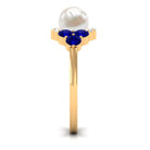 2 Carat Freshwater Pearl and Blue Sapphire Engagement Ring with Diamond AAA - Rosec Jewels