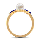 2 Carat Freshwater Pearl and Blue Sapphire Engagement Ring with Diamond AAA - Rosec Jewels