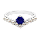 2 CT Solitaire Blue Sapphire and Freshwater Pearl Chevron Ring AAA - Rosec Jewels