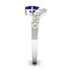 2 CT Solitaire Blue Sapphire and Freshwater Pearl Chevron Ring AAA - Rosec Jewels