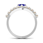 2 CT Solitaire Blue Sapphire and Freshwater Pearl Chevron Ring AAA - Rosec Jewels