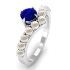 2 CT Solitaire Blue Sapphire and Freshwater Pearl Chevron Ring AAA - Rosec Jewels