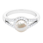 Split Shank Freshwater Pearl Engagement Ring with Diamond Halo AAA - Rosec Jewels