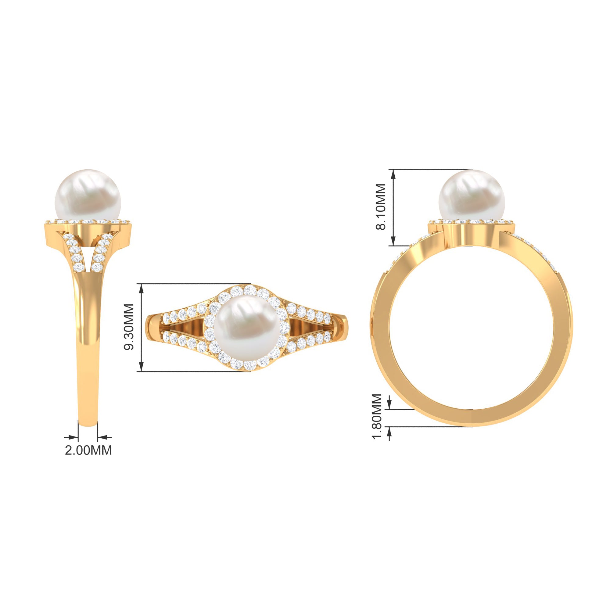 Split Shank Freshwater Pearl Engagement Ring with Diamond Halo AAA - Rosec Jewels