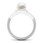 Split Shank Freshwater Pearl Engagement Ring with Diamond Halo AAA - Rosec Jewels