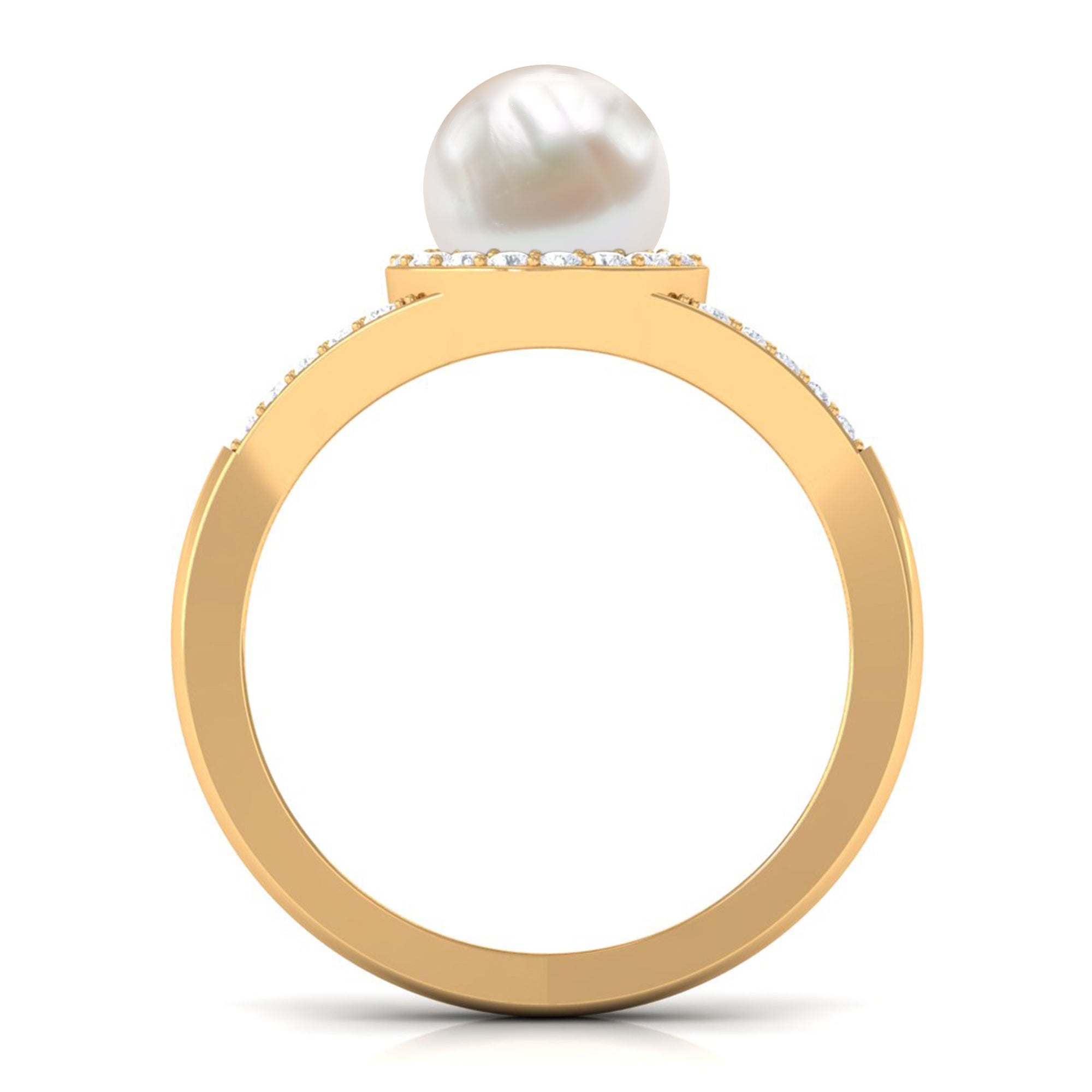 Split Shank Freshwater Pearl Engagement Ring with Diamond Halo AAA - Rosec Jewels