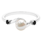 2 Carat Freshwater Pearl Bypass Engagement Ring with Black Diamond AAA - Rosec Jewels