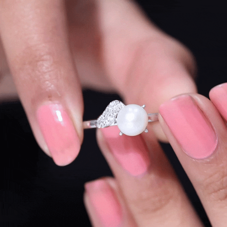 Cultured 3 Carat Freshwater Pearl Solitaire Engagement Ring with Diamond AAA - Rosec Jewels