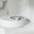 Cultured 3 Carat Freshwater Pearl Solitaire Engagement Ring with Diamond AAA - Rosec Jewels