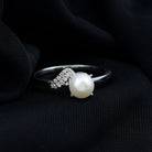 Cultured 3 Carat Freshwater Pearl Solitaire Engagement Ring with Diamond AAA - Rosec Jewels