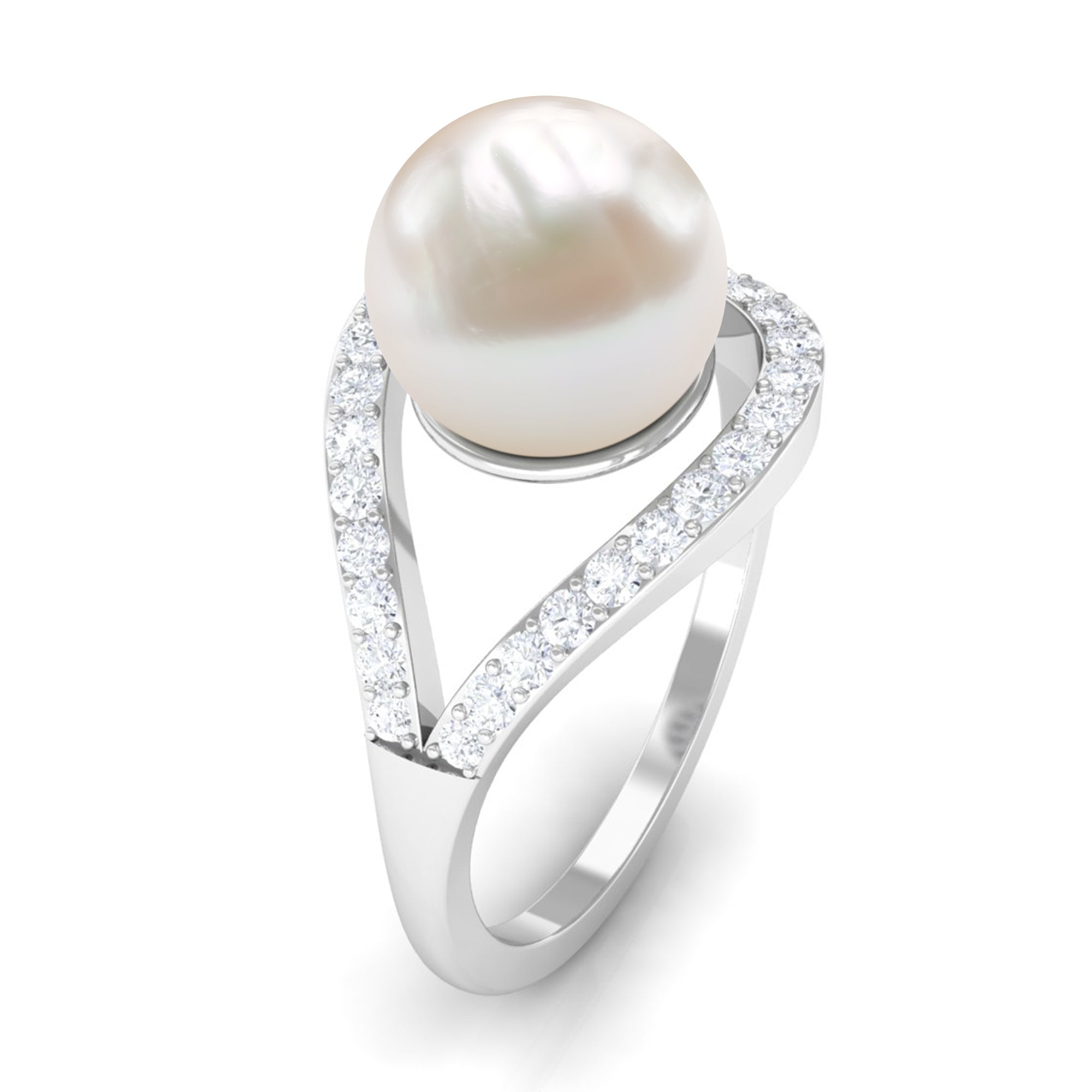 7.48 Carat Freshwater Pearl Engagement Ring with Diamond AAA - Rosec Jewels