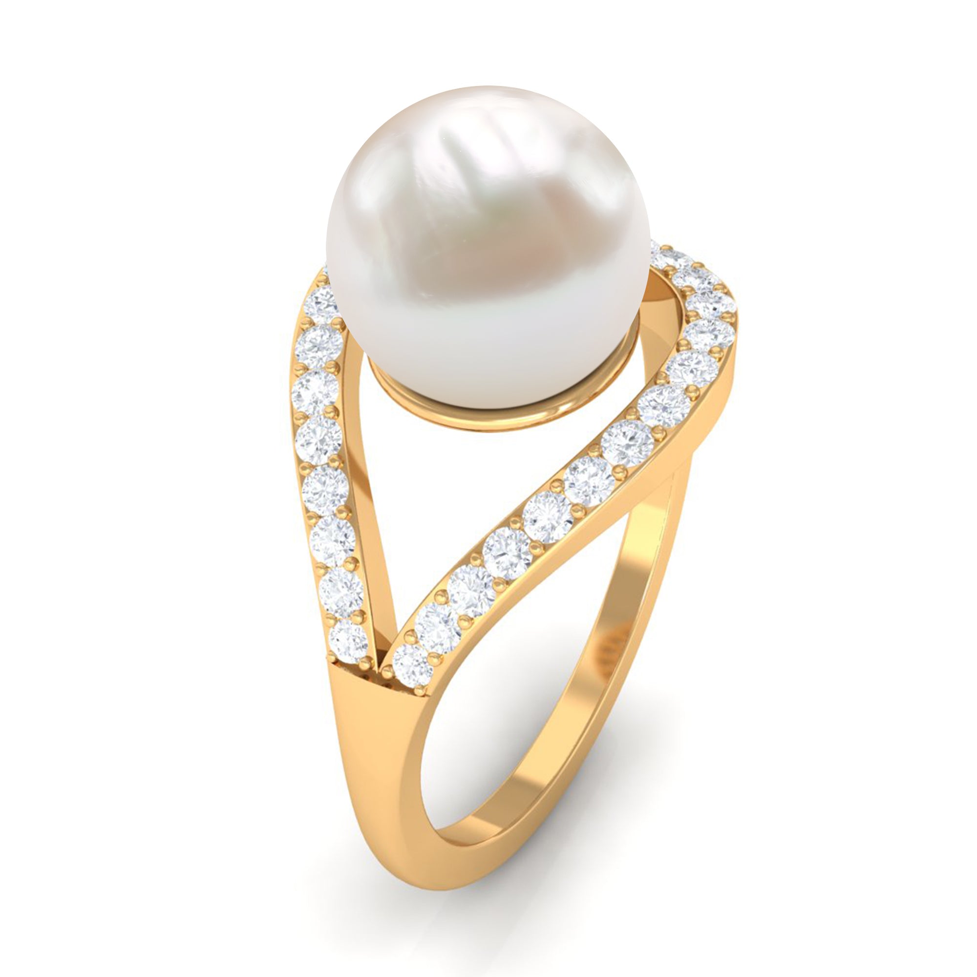 7.48 Carat Freshwater Pearl Engagement Ring with Diamond AAA - Rosec Jewels