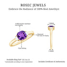 Claw Set Asscher Cut Amethyst Solitaire Ring with Diamond Amethyst - ( AAA ) - Quality - Rosec Jewels