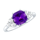3 Carat Amethyst Asscher Cut Engagement Ring with Diamond Trio AAA - Rosec Jewels