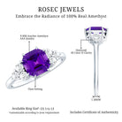 3 Carat Amethyst Asscher Cut Engagement Ring with Diamond Trio AAA - Rosec Jewels