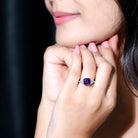 3 Carat Amethyst Asscher Cut Engagement Ring with Diamond Trio AAA - Rosec Jewels