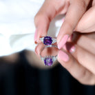 3 Carat Amethyst Asscher Cut Engagement Ring with Diamond Trio AAA - Rosec Jewels