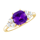 3 Carat Amethyst Asscher Cut Engagement Ring with Diamond Trio AAA - Rosec Jewels