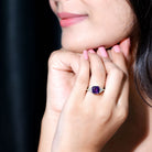 3 Carat Amethyst Asscher Cut Engagement Ring with Diamond Trio AAA - Rosec Jewels