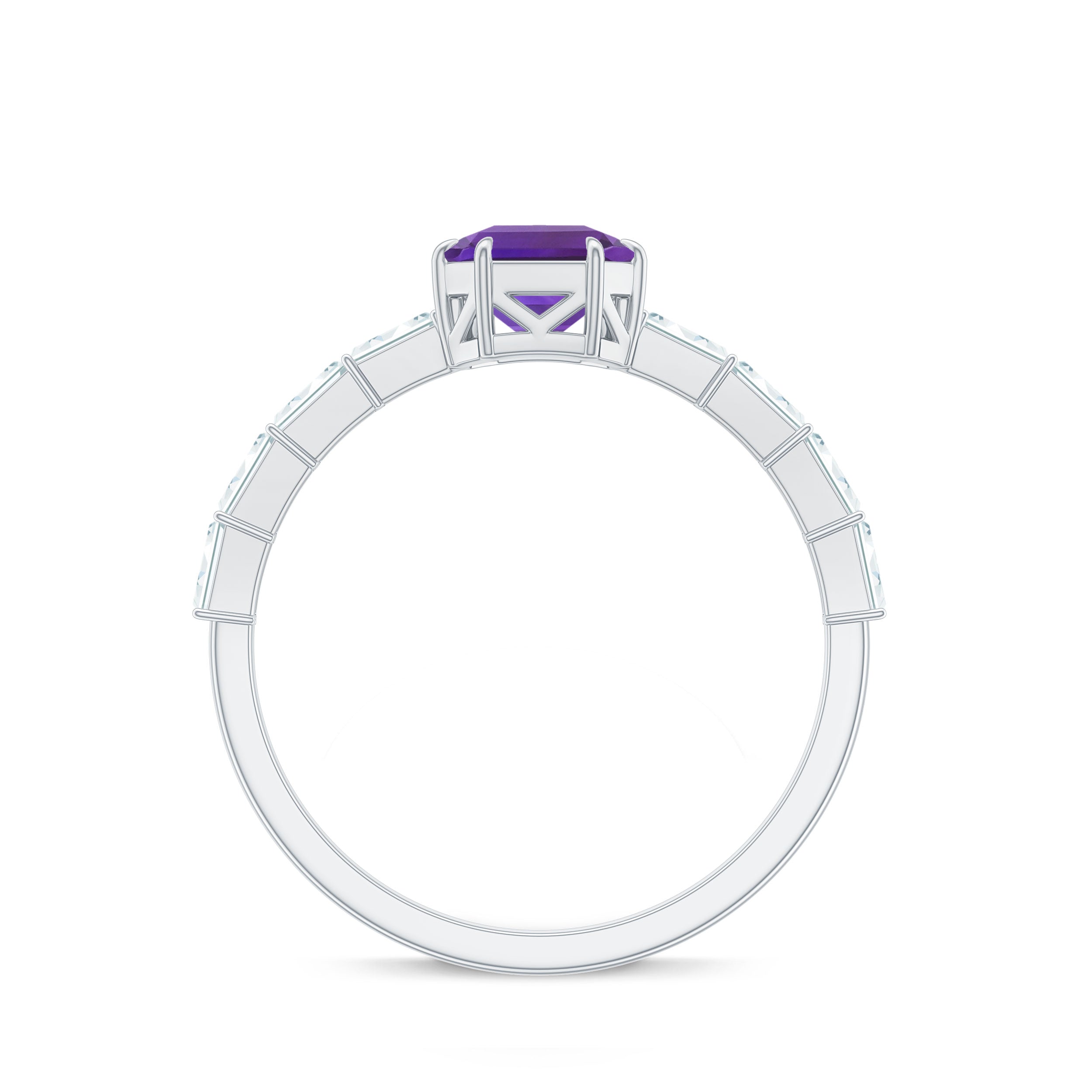 3 Carat Amethyst Asscher Cut Engagement Ring with Diamond AAA - Rosec Jewels