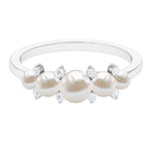 Rosec Jewels-Natural Freshwater Pearl 5 Stone Anniversary Ring with Diamond