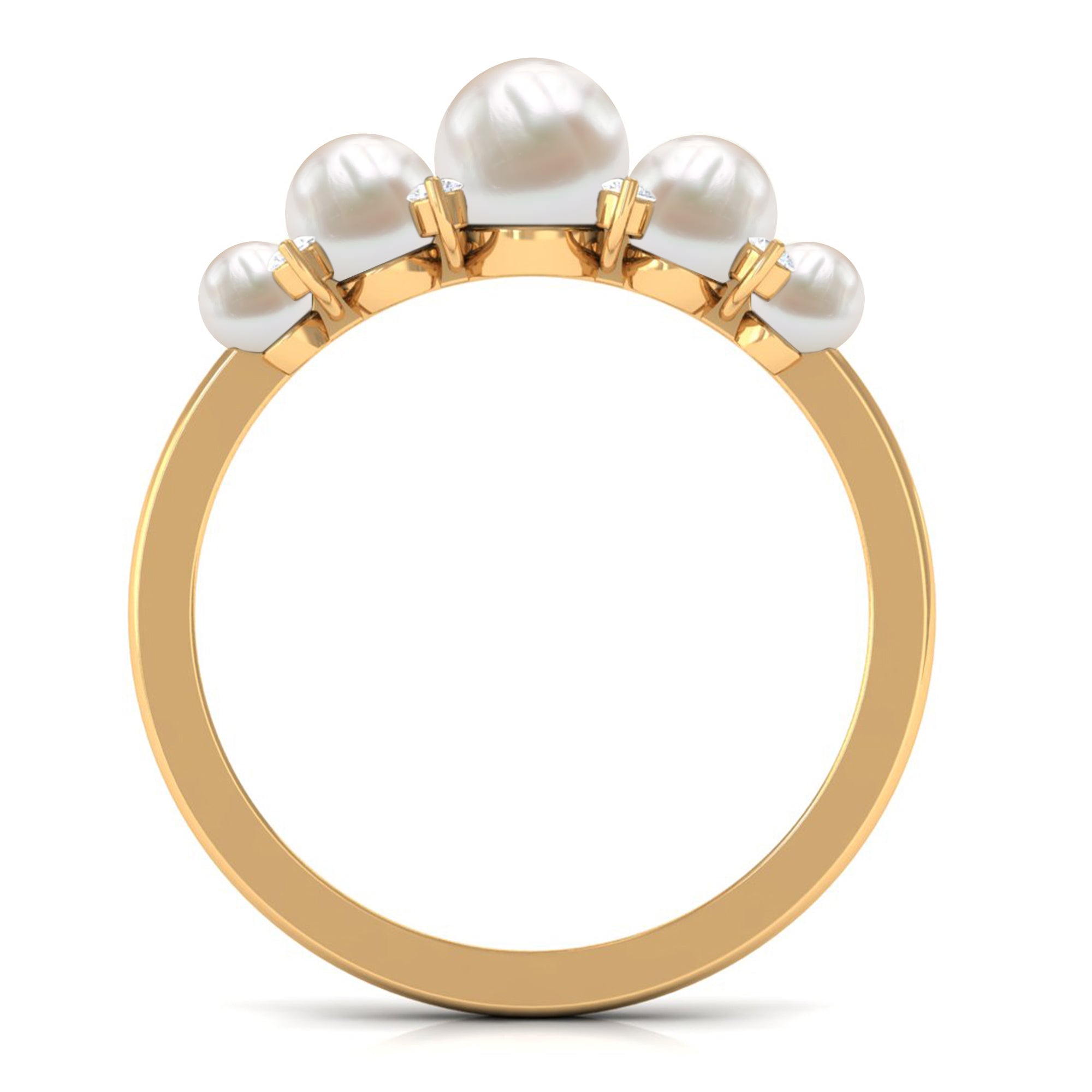 Rosec Jewels-Natural Freshwater Pearl 5 Stone Anniversary Ring with Diamond