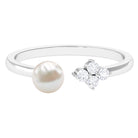 Cultured 2 Carat Freshwater Pearl Promise Ring with Diamond AAA - Rosec Jewels