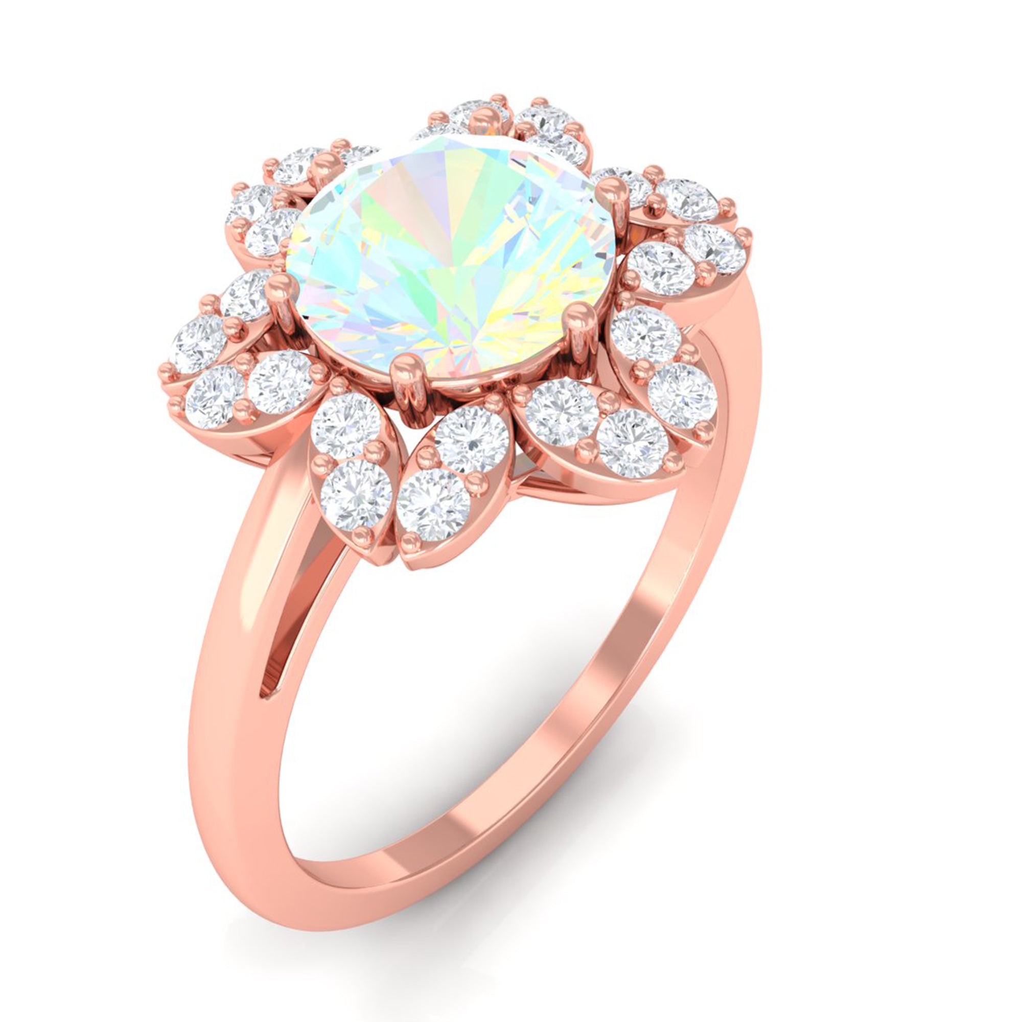 Natural Ethiopian Opal and Diamond Flower Halo Ring Ethiopian Opal - ( AAA ) - Quality - Rosec Jewels