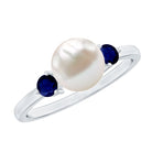 Rosec Jewels-Cultured Freshwater Pearl Engagement Ring with Blue Sapphire