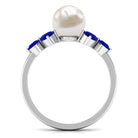 Rosec Jewels-Natural 7.4 Carat Freshwater Pearl Engagement Ring with Blue Sapphire Trio