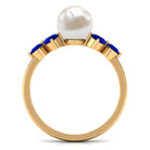 Rosec Jewels-Natural 7.4 Carat Freshwater Pearl Engagement Ring with Blue Sapphire Trio