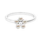 Rosec Jewels-Cultured Freshwater Pearl Flower Promise Ring with Lab Diamond