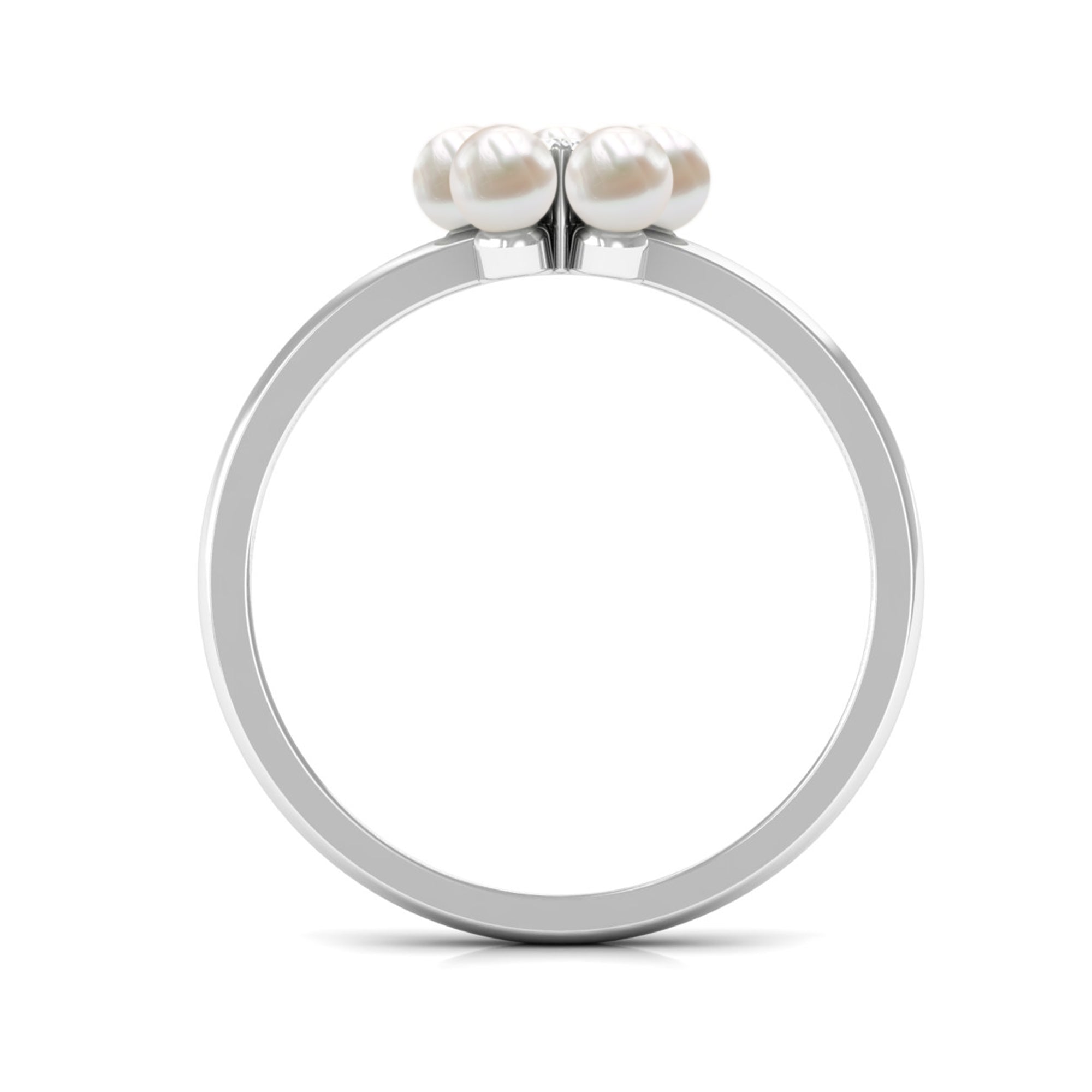 Rosec Jewels-Cultured Freshwater Pearl Flower Promise Ring with Lab Diamond