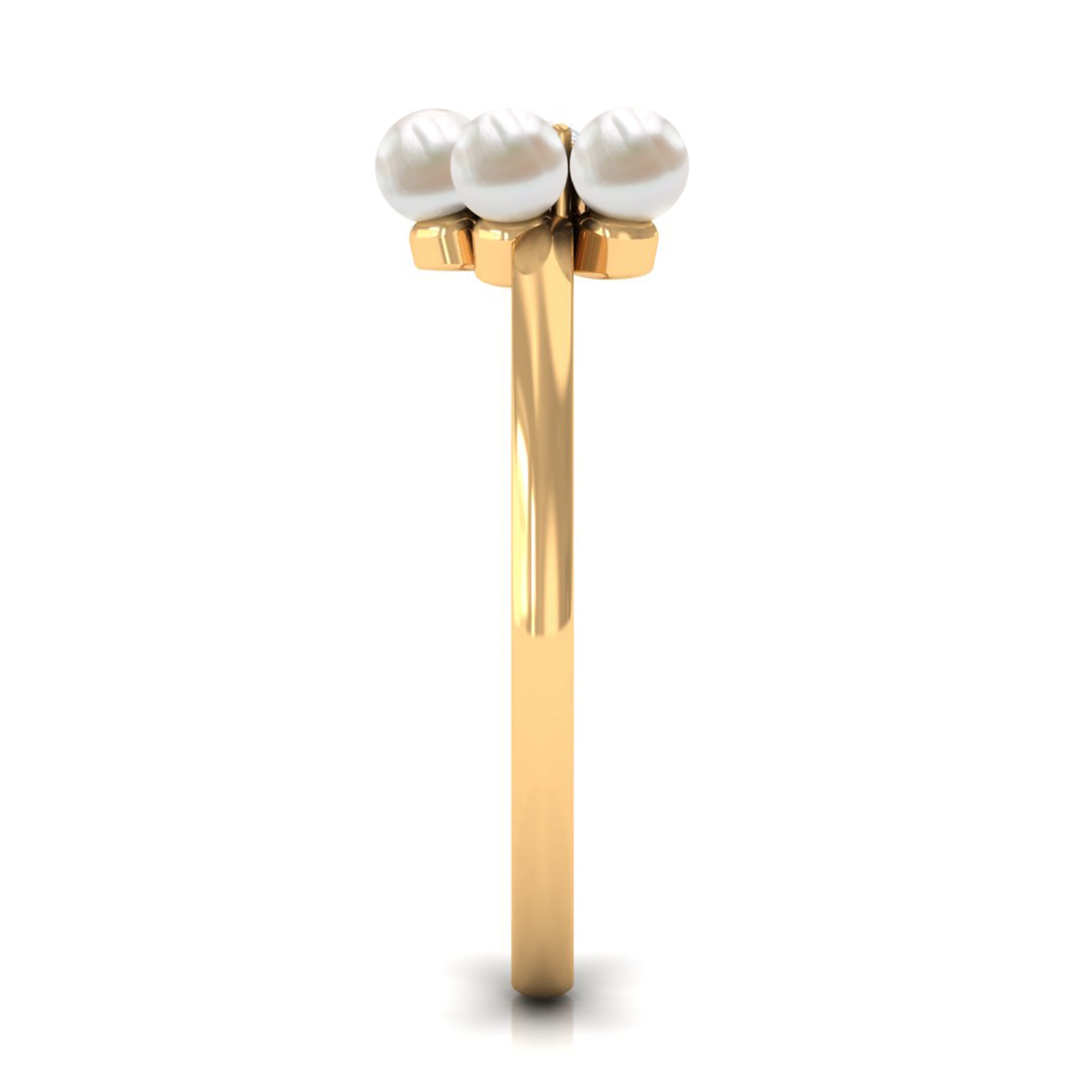 Rosec Jewels-Cultured Freshwater Pearl Flower Promise Ring with Lab Diamond