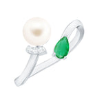 Rosec Jewels-Cultured Freshwater Pearl and Emerald Toi Et Moi Promise Ring