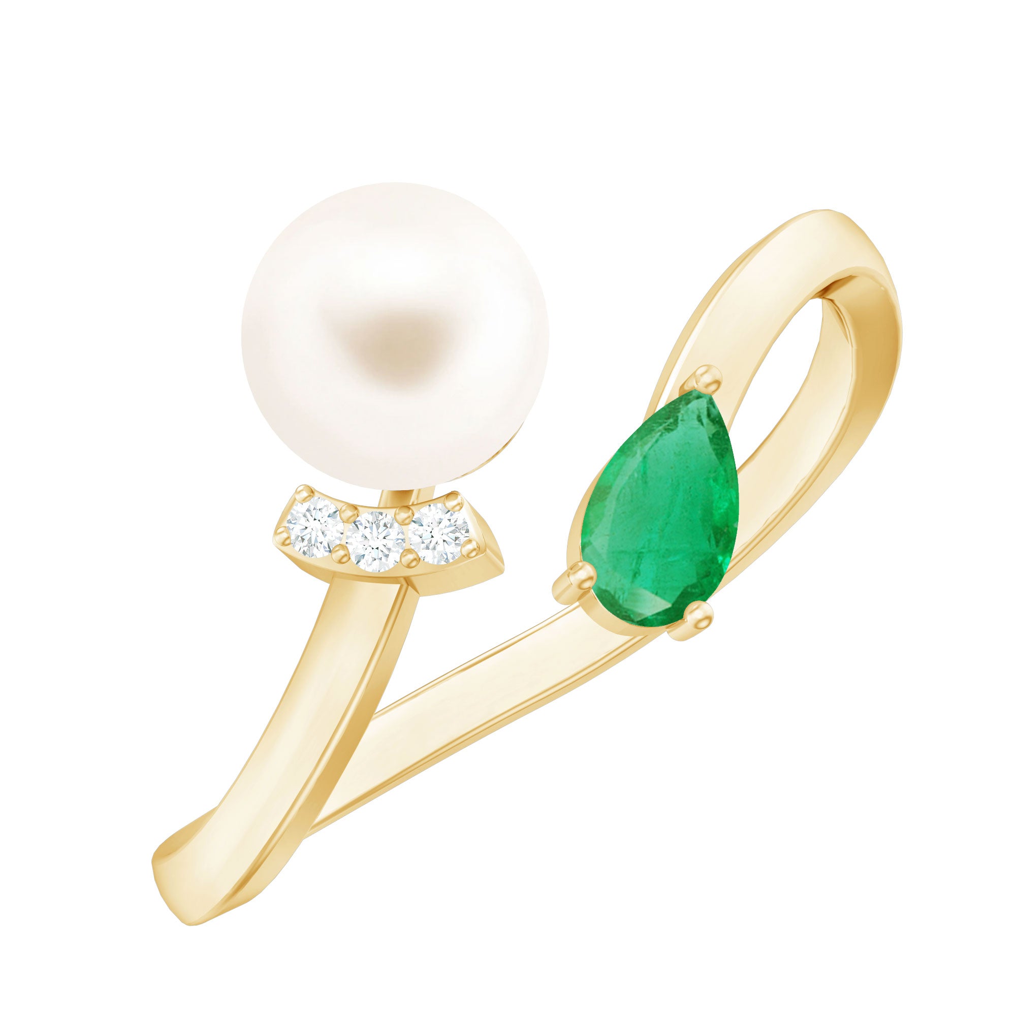 Rosec Jewels-Cultured Freshwater Pearl and Emerald Toi Et Moi Promise Ring