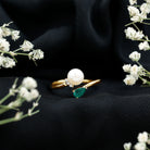 Rosec Jewels-Cultured Freshwater Pearl and Emerald Toi Et Moi Promise Ring