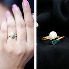 Rosec Jewels-Cultured Freshwater Pearl and Emerald Toi Et Moi Promise Ring