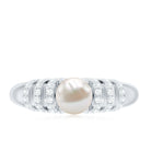 2 Carat Freshwater Pearl Diamond Engagement Ring for Women AAA - Rosec Jewels