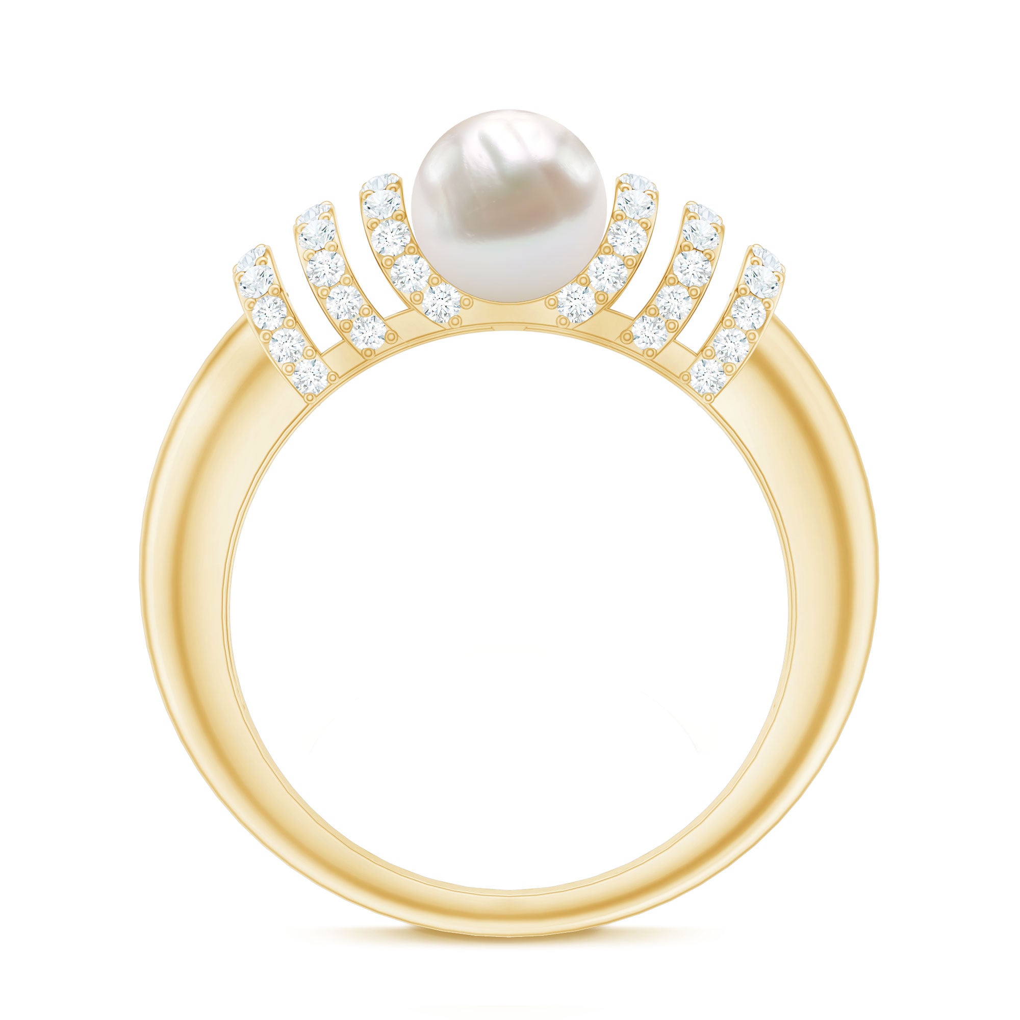 2 Carat Freshwater Pearl Diamond Engagement Ring for Women AAA - Rosec Jewels
